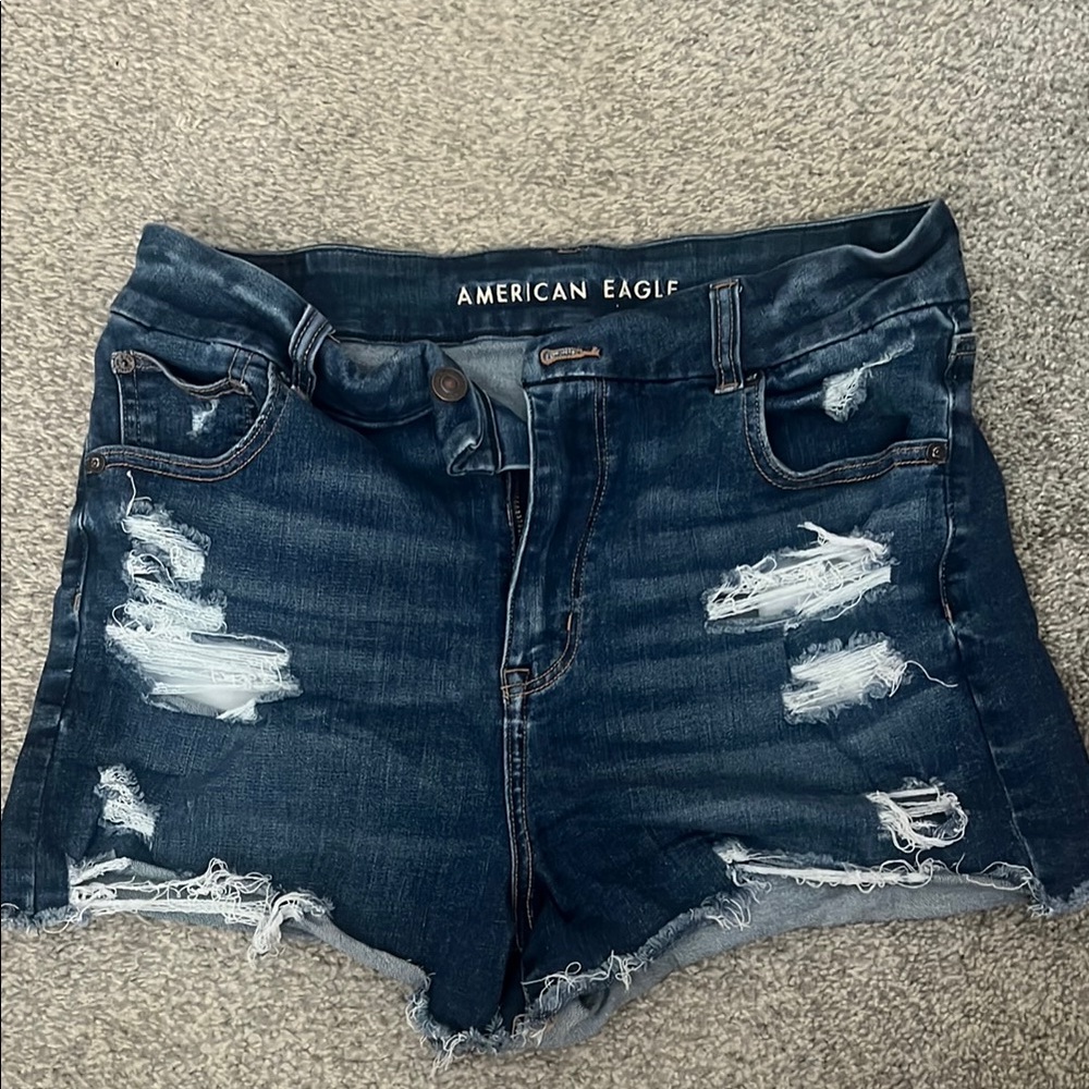 American Eagle Outfitters Blue Distressed Jean Shorts